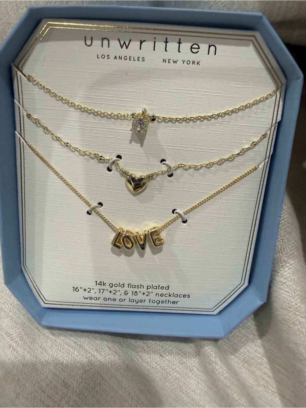Unwritten Gold Layered 'LOVE' Heart & Cubic Necklace Set